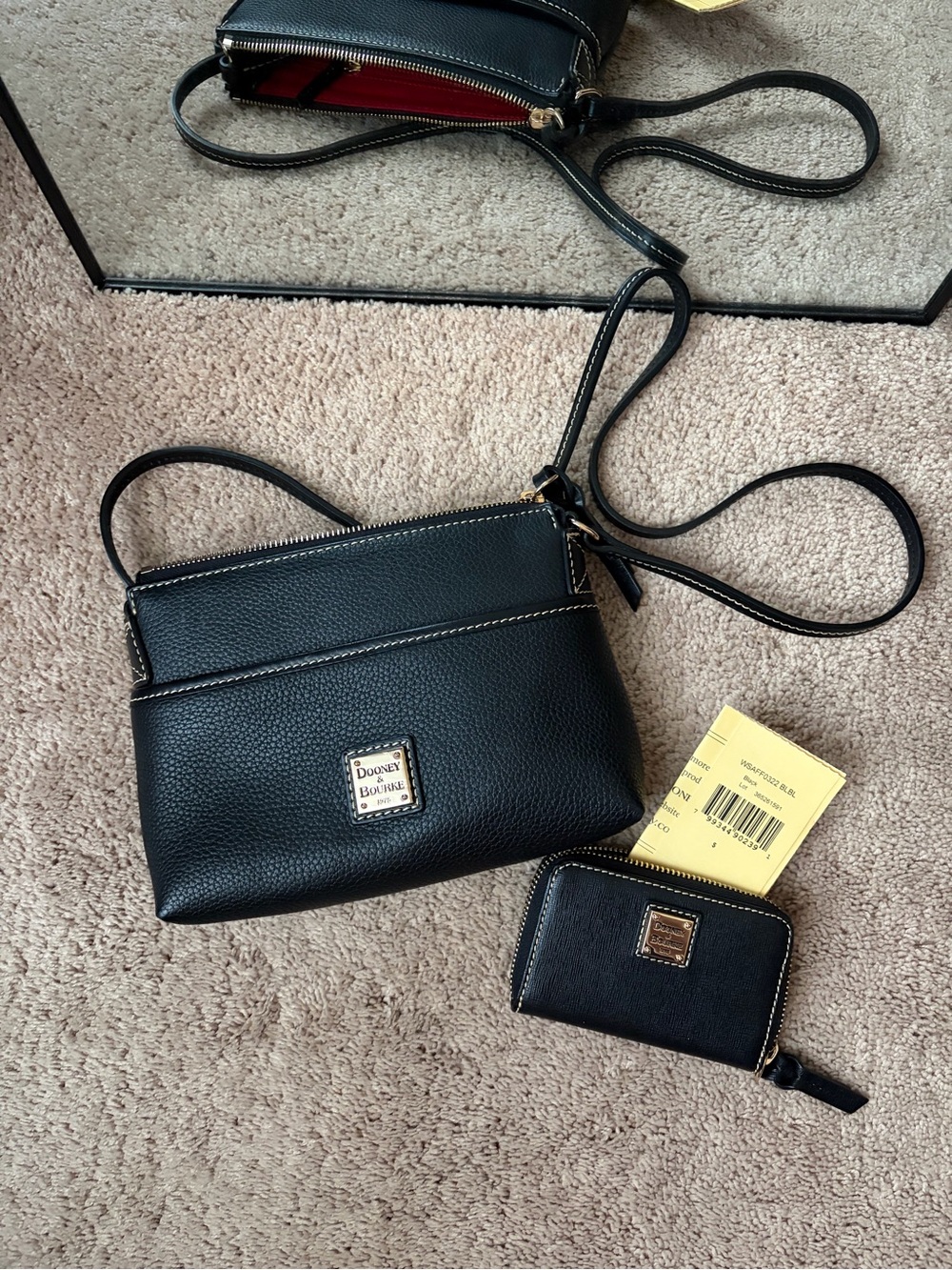 Dooney & Bourke Black Pebble Leather Crossbody with Matching Zip Wallet